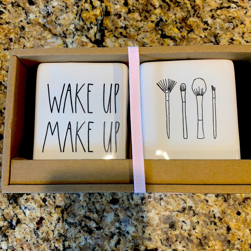 Rae Dunn WAKE UP MAKE UP two set